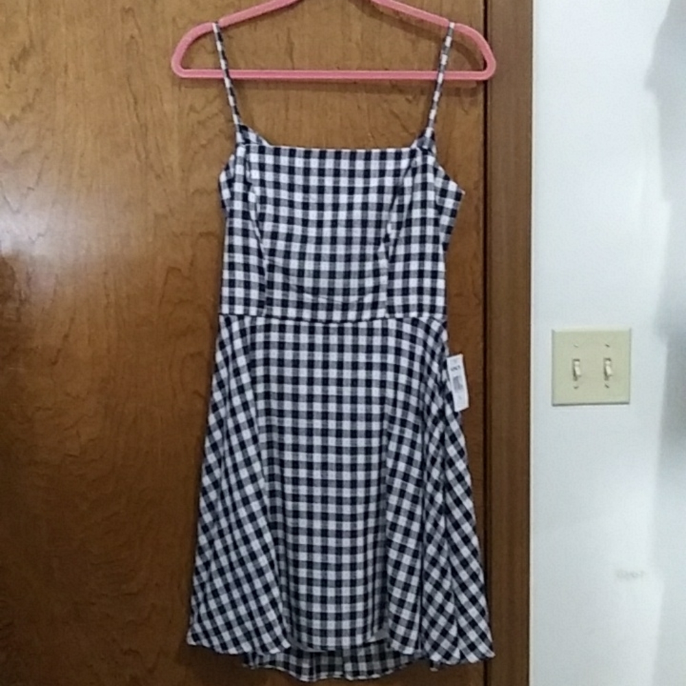 B. Smart navy blue checkered dress